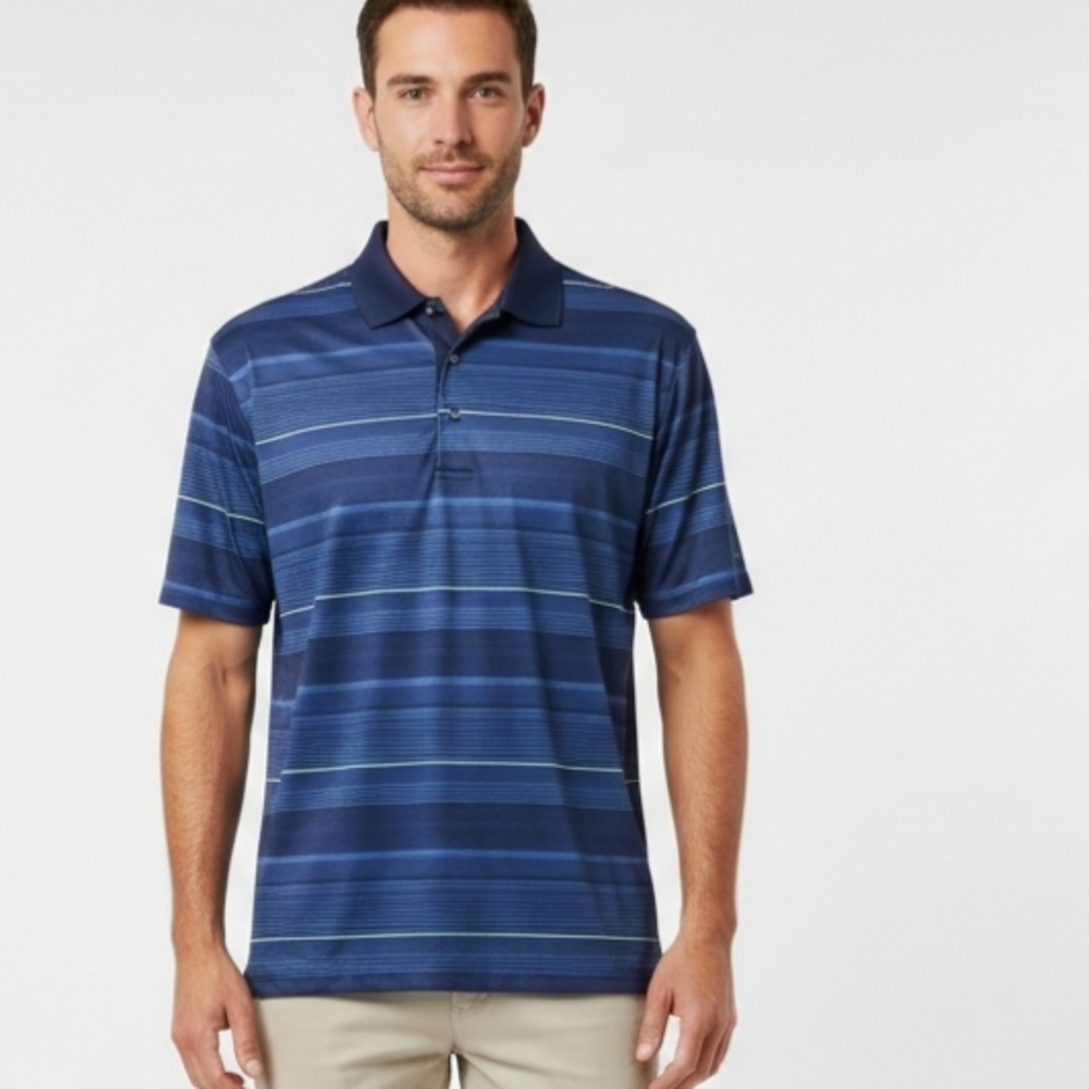 Ben Hogan Performance Golf Polo Shirt Men's Medium Blue Striped Short Sleeve